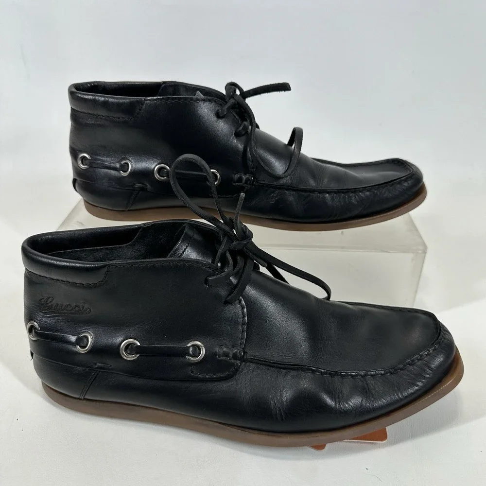 Gucci Men's Deck Boat Shoes Chukka Black Size 44 EU 10 US